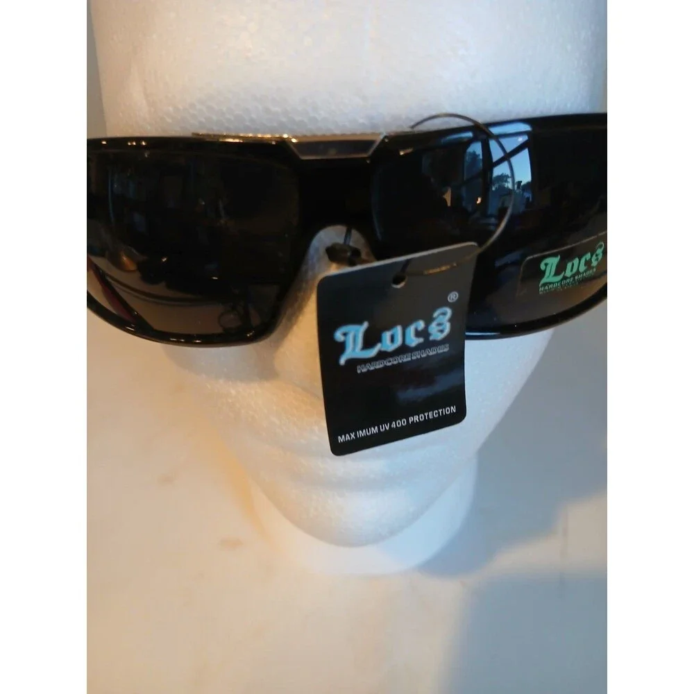 LOCS Rectangular OG Gangster Cholo BLACK Sunglasses Biker Shades Hardcore
